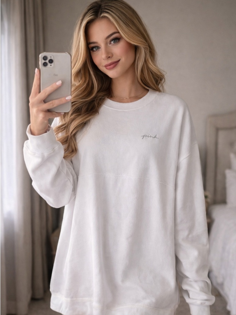 VS PINK white crewneck sweater